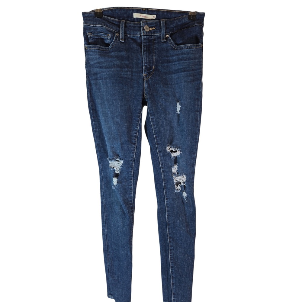 Levi Strauss Co 711 Skinny Jeans Distressed‎ Dark Wash Women Size 26 Preppy
